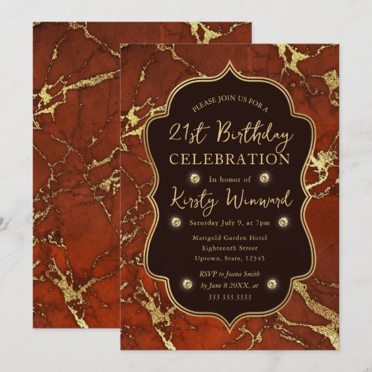 Bruin en Goud Herfst Herfst Marmer 21e Verjaardag Kaart (Voorkant / Achterkant)