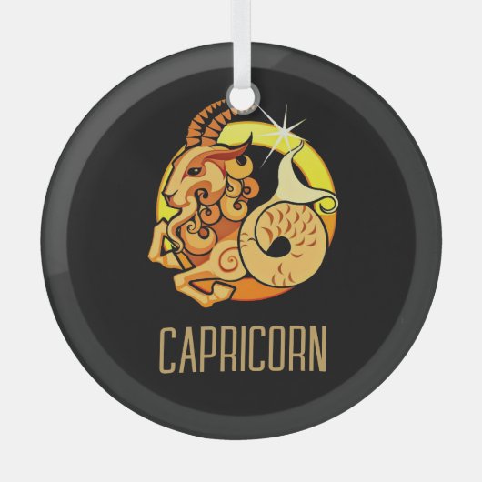 Bruin en goud Steenbok sterrenbeeld zwart Glas Ornament (Voorkant)