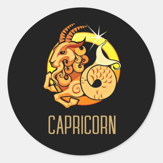 Bruin en goud Steenbok sterrenbeeld zwart Ronde Sticker (Voorkant)