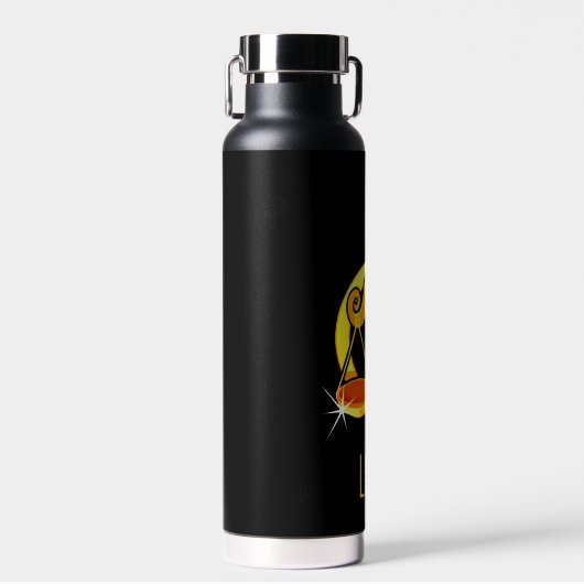 Bruin en goud Weegschaal sterrenbeeld zwart Waterfles (Voorkant)