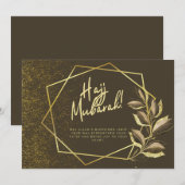 Bruin en gouden design met Hajj Mubarak-bericht Notitiekaartje (Voorkant / Achterkant)