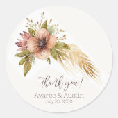 Bruin en gouden Floral Weddenschap Hartelijk dank Ronde Sticker (Voorkant)