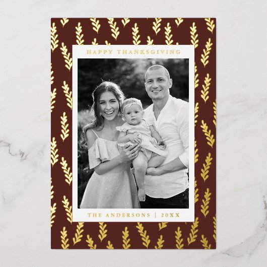 Bruin- en gouden foliage Foto-Thanksgiving Folie Feestdagenkaart (Voorkant)