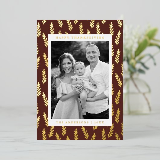 Bruin- en gouden foliage Foto-Thanksgiving Folie Feestdagenkaart (Staand Voorkant)
