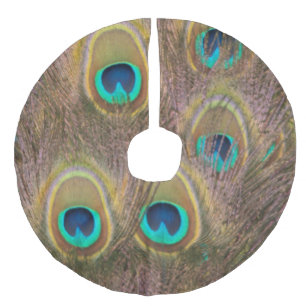 Bruin en goudpacock imitatie linnen kerstboom kleed