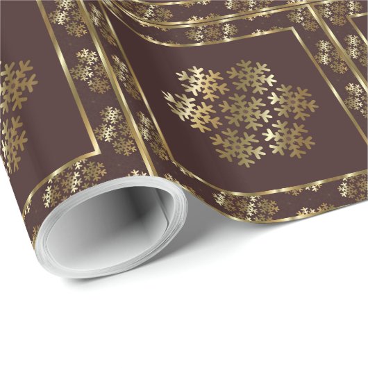 Bruin en goudsneeuwvlokpapier cadeaupapier (Rol Hoek)