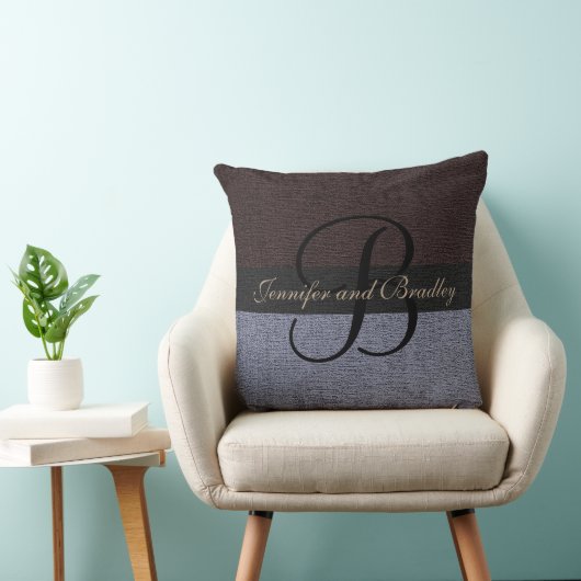 Bruin en grijs Elegant Monogram Wedding Kussen (Stoel)