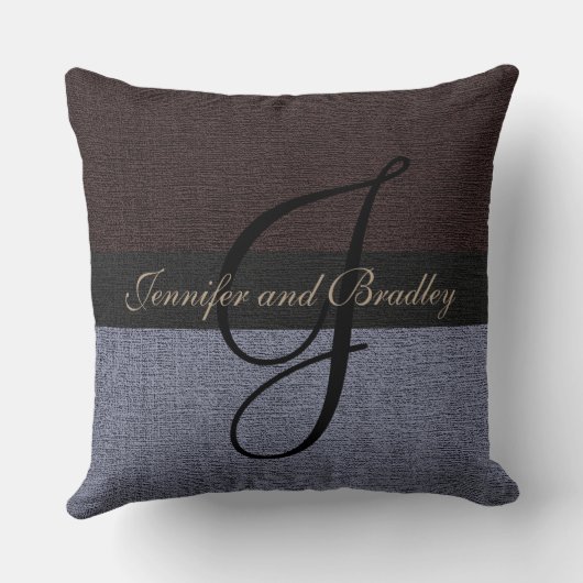 Bruin en grijs Elegant Monogram Wedding Kussen (Achterkant)