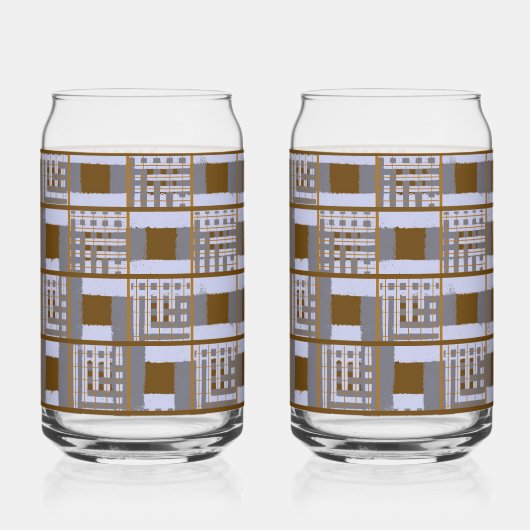 Bruin en grijs geruit groot glas (Voorkant)