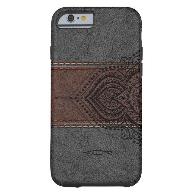 Bruin en grijs leder met zwarte kant Case-Mate iPhone case (Achterkant)