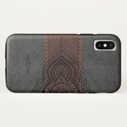 Bruin en grijs leder met zwarte kant Case-Mate iPhone case (Achterkant (horizontaal))