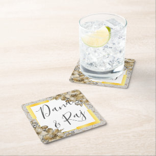 Bruin en grijs met gouden Floral Kartonnen Onderzetters