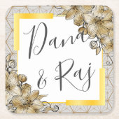 Bruin en grijs met gouden Floral Kartonnen Onderzetters (Voorkant)