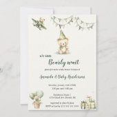 Bruin en groen beer babyshower uitnodiging (Voorkant)