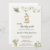 Bruin en groen beer babyshower uitnodiging (Voorkant / Achterkant)