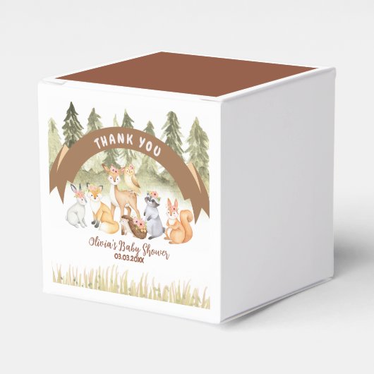 Bruin en groen bosdieren Baby shower Bedankdoosjes (Voorkant Zijde)