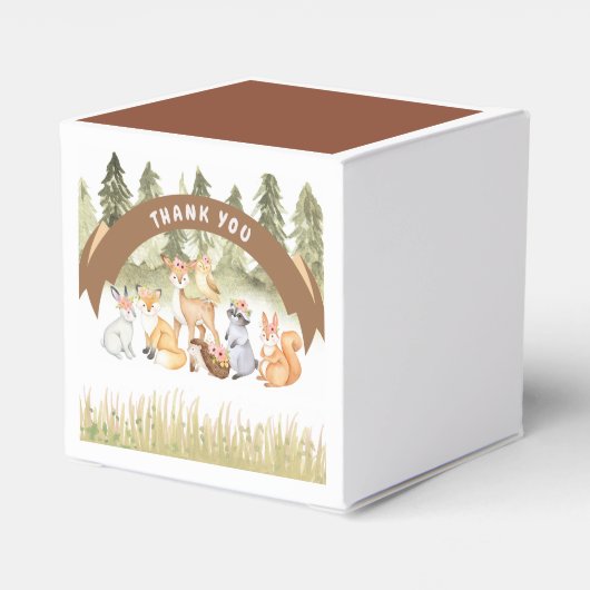 Bruin en groen bosdieren Baby shower Bedankdoosjes (Achterkant)