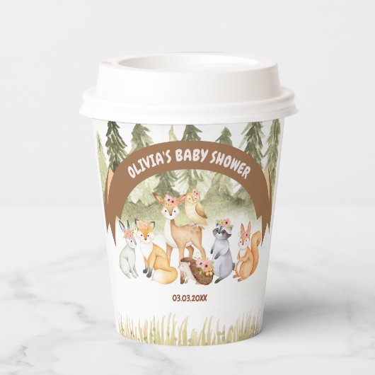 Bruin en groen bosdieren Baby shower Papieren Bekers (Achterkant)