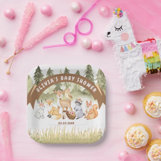 Bruin en groen bosdieren Baby shower Papieren Bordje (Feest)