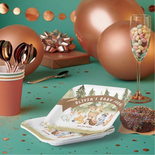 Bruin en groen bosdieren Baby shower Papieren Bordje (Multi)