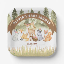 Bruin en groen bosdieren Baby shower Papieren Bordje