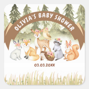 Bruin en groen bosdieren Baby shower Vierkante Sticker
