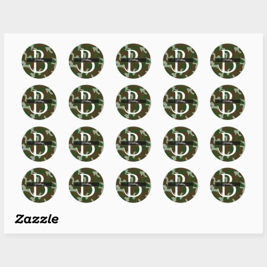 Bruin en Groen Camouflage Monogram Ronde Sticker (Vel)