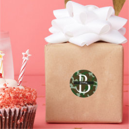 Bruin en Groen Camouflage Monogram Ronde Sticker