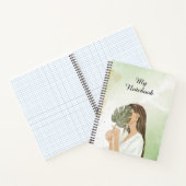 Bruin en Groen Esthetisch Waterverf Meisje Hoesje Notitieboek (Binnen)