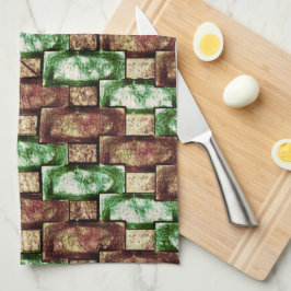 Bruin en groen gevlekt, rechthoekige stukken met e theedoek