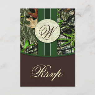 Bruin- en Groen Monogram Camo Wedding RSVP-kaarten RSVP Kaartje