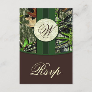 Bruin- en Groen Monogram Camo Wedding RSVP-kaarten RSVP Kaartje