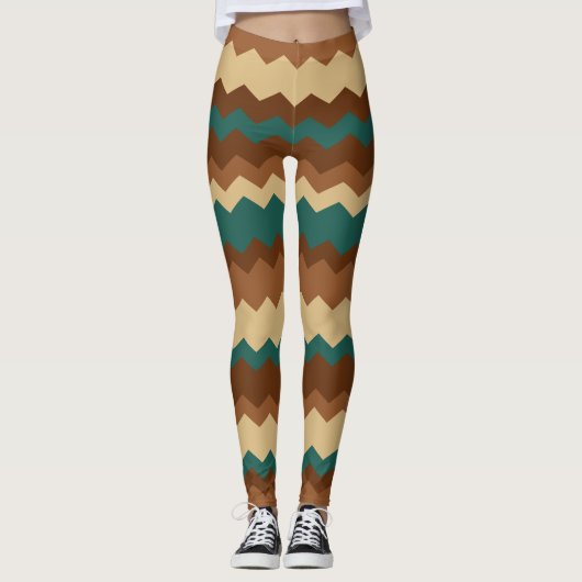 Bruin en groen najaar Zigzag Stripe Leggings (Voorkant)