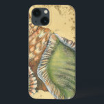 Bruin en groen Seashell Case-Mate iPhone Case<br><div class="desc">Als je vandaag niet op het strand kunt komen,  krijg je vandaag dit klassieke afbeelding van deze unieke groene en bruine zeeslag! Deze zeep langs de oceaan is omringd door warm zand in dit schilderij en zou geweldig zijn op alle nautische producten.</div>