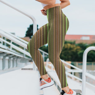 Bruin en groen Trippy Stripes Cool Psychedelic Leggings