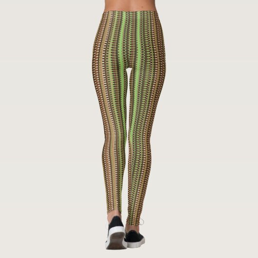 Bruin en groen Trippy Stripes Cool Psychedelic Leggings (Achterkant)