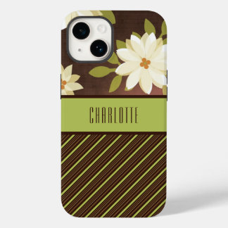 Bruin en groene bloemen telefoontas Case-Mate iPhone 14 hoesje