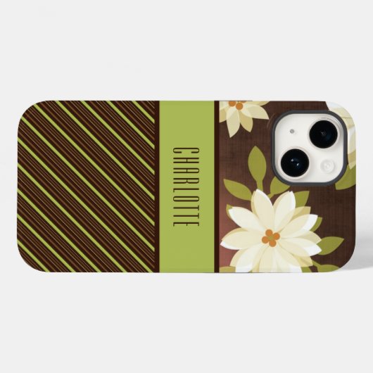 Bruin en groene  bloemen telefoontas Case-Mate iPhone case (Achterkant (horizontaal))