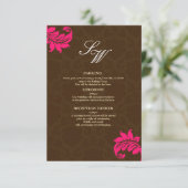Bruin en Heet Roze Damast Bruiloft Behuizing Kaart (Staand voorkant)