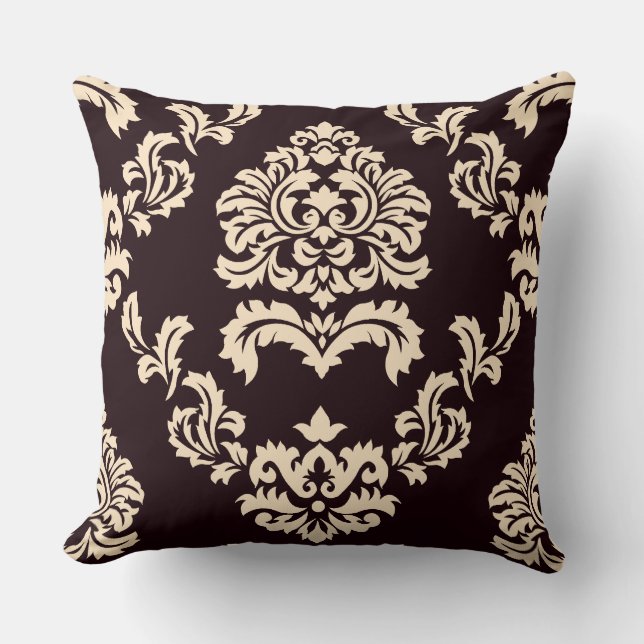 Bruin en het Beige Patroon van het damast Kussen (Voorkant)