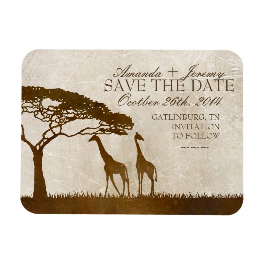 Bruin en Ivoor Afrikaans Giraffe Save The Date Magneet (Horizontaal)