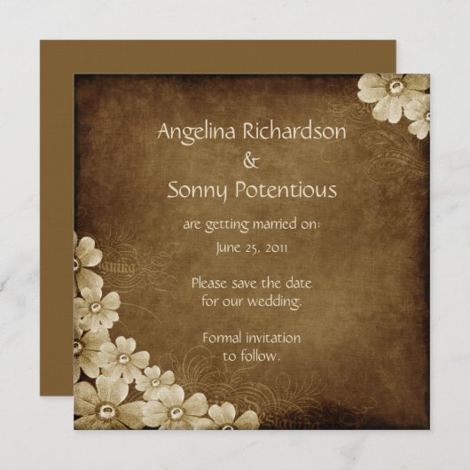 Bruin en ivoor Floral sparen de datum Save The Date (Voorkant / Achterkant)