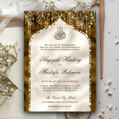Bruin en Ivory Gold Glitter Arch Muslim Wedding Kaart
