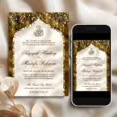 Bruin en Ivory Gold Glitter Arch Muslim Wedding Kaart