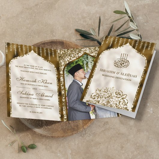 Bruin en Ivory  Gold Islamic Arch Wedding