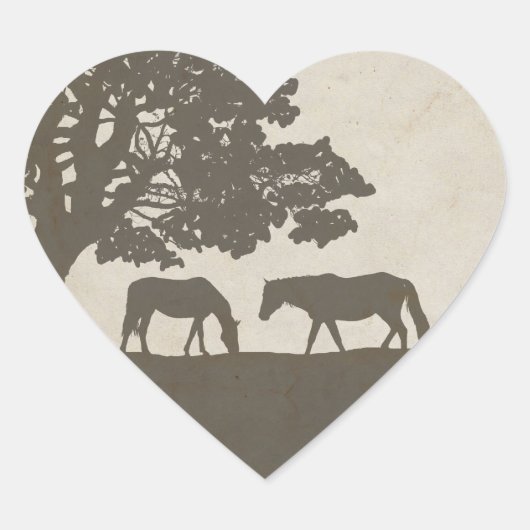 Bruin en Ivory  Paarden Boerderij Wedding Hart Sticker (Voorkant)