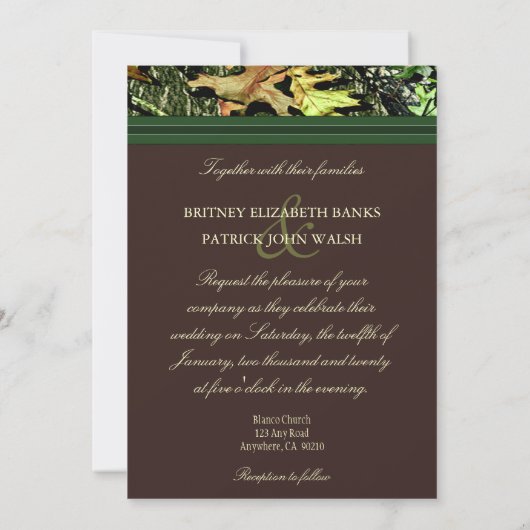 Bruin- en jager-groene Camo Wedding-uitnodigingen Kaart (Achterkant)