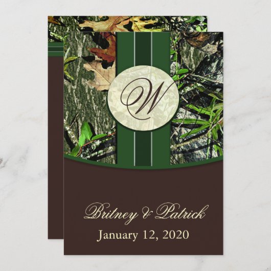 Bruin- en jager-groene Camo Wedding-uitnodigingen Kaart (Voorkant / Achterkant)