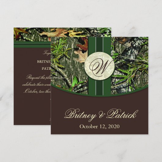Bruin- en jager-groene Camo Wedding-uitnodigingen Kaart (Voorkant / Achterkant)