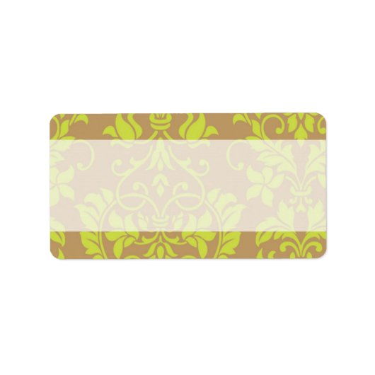 Bruin en kalk Groene Damask Adres Label (Voorkant)
